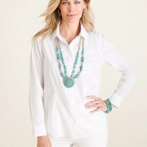 CHICO'S No-Iron Coolmax All Seasons Classic Shirt White Size 3